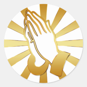 GOLD AND WHITE PRAYING HANDS CLASSIC ROUND STICKER
