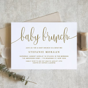 Gold and White Pretty Calligraphy Baby Brunch Invitation