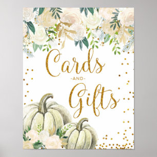 Gold and White Pumpkin Cards and Gifts Sign
