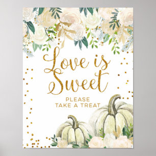 Gold and White Pumpkin Love is Sweet Sign