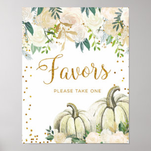 Gold and White Pumpkin Party Favors Sign