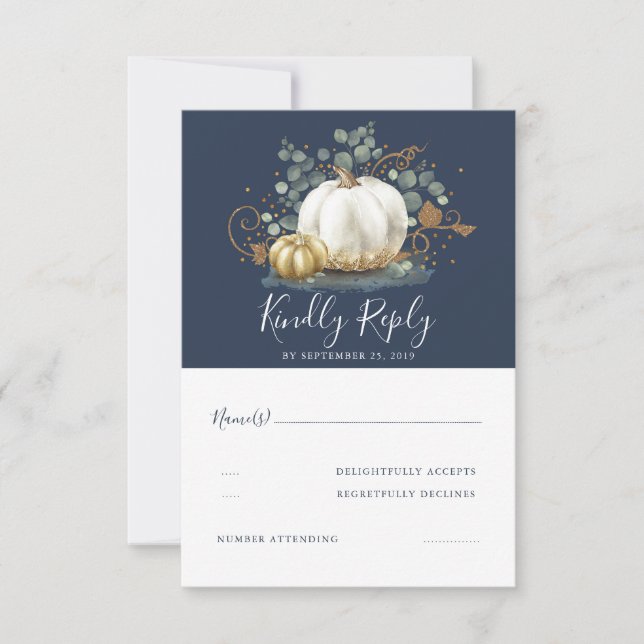 Gold and White Pumpkins Fall Wedding RSVP (Front)