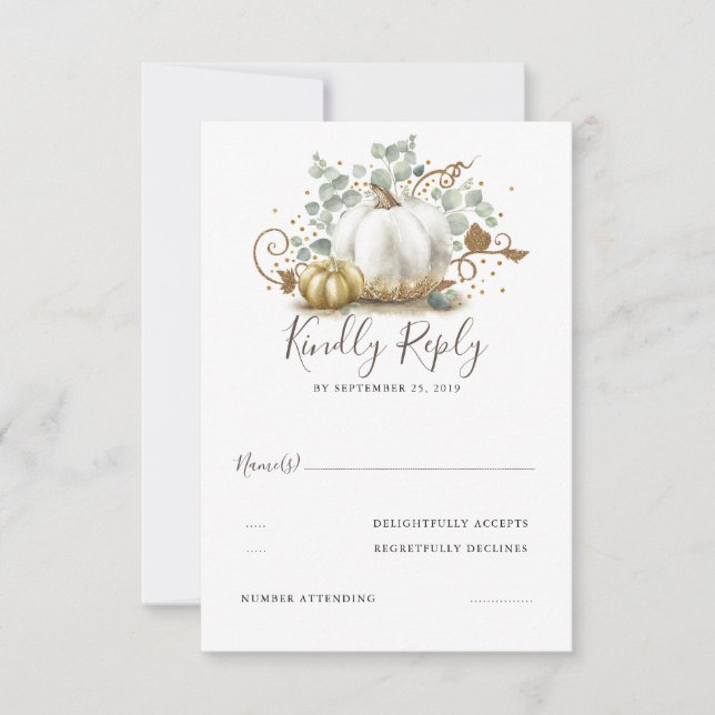 Gold and White Pumpkins Fall Wedding RSVP Card (Front)