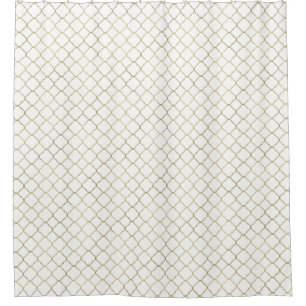 Gold and White Quatrefoil Shower Curtain