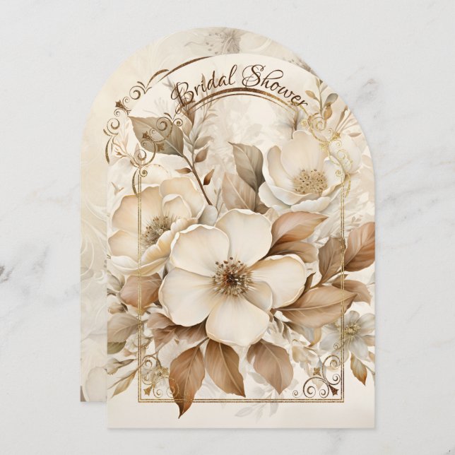 Gold and White Roses Arch Frame Bridal Shower Invitation (Front/Back)
