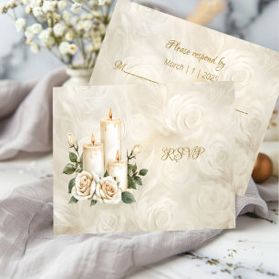 Gold and White Roses Arch Frame Candlelight RSVP Card