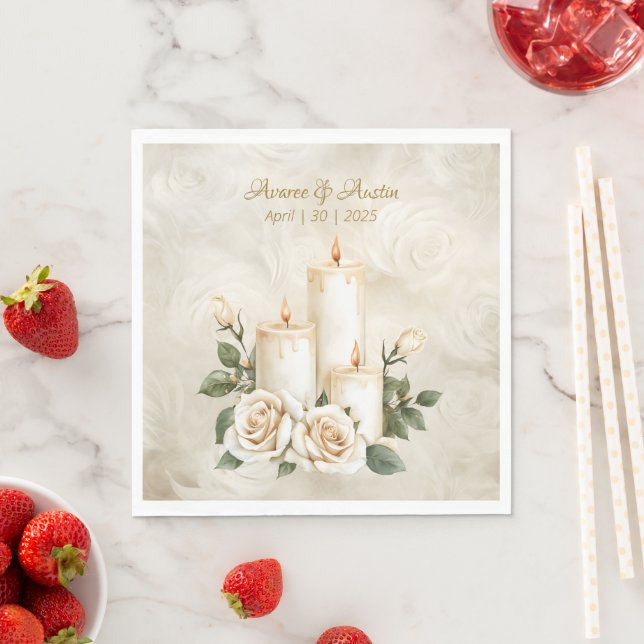 Gold and White Roses  Candlelight Napkin (Insitu)