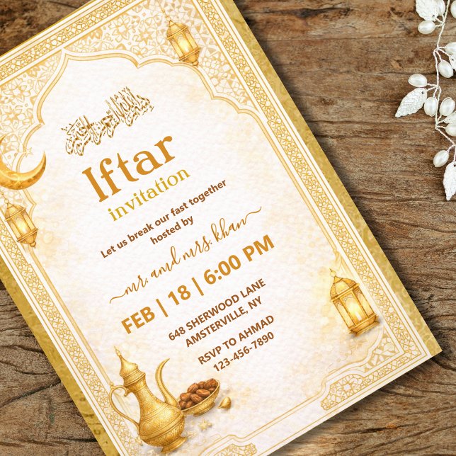 Gold and White Script Iftar Party Invitation (Creator Uploaded)