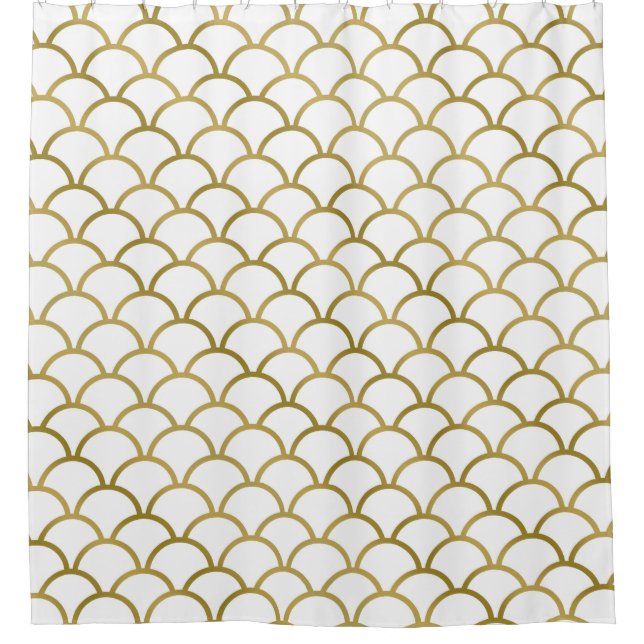 Gold and White Sea Pattern Shower Curtain (Front)
