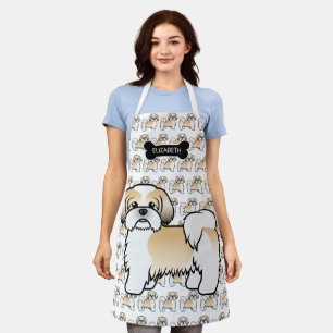 Gold And White Shih Tzu Cartoon Dog & Name Apron