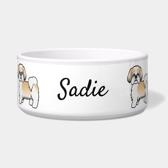Gold And White Shih Tzu Cute Cartoon Dog & Name (Front)