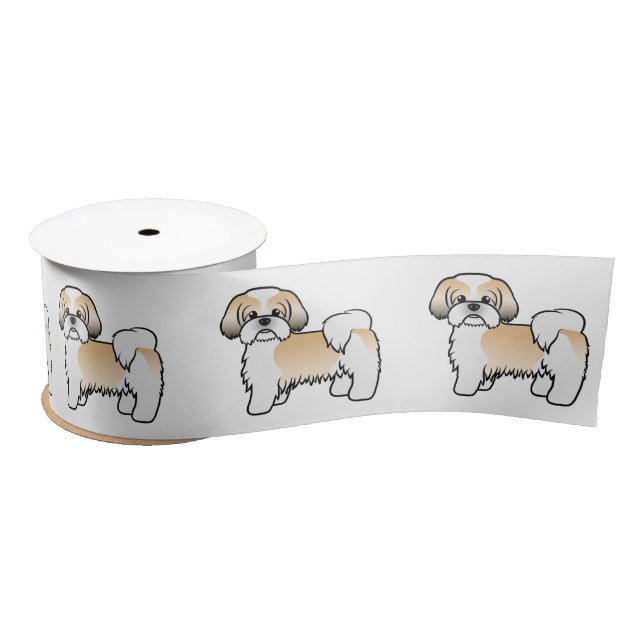 Gold And White Shih Tzu Cute Cartoon Dog Satin Ribbon (Spool)