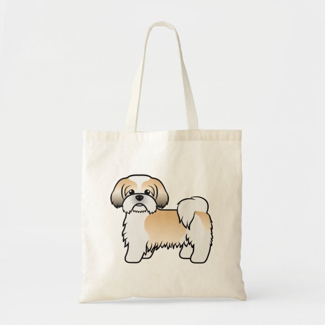 Gold And White Shih Tzu Cute Cartoon Dog Tote Bag (Front)