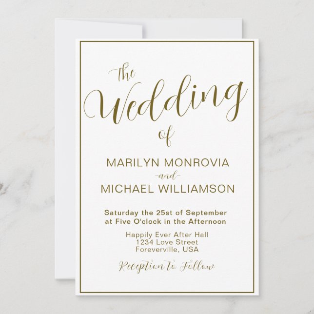 Gold and White Simple Elegant Wedding Invitation (Front)