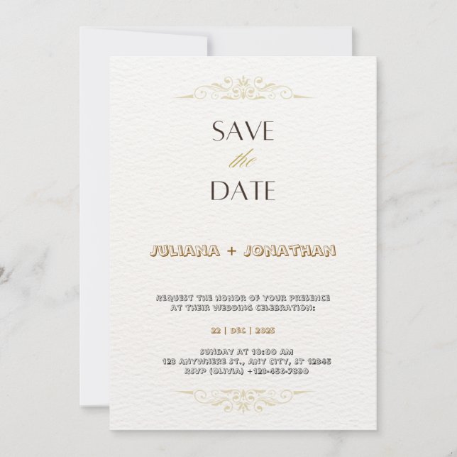 Gold and White Simple Minimalist Wedding Invitatio Invitation (Front)