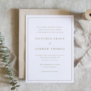Gold and White Simple Typography Formal Wedding Invitation
