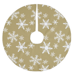 Gold and White Snowflakes Brushed Polyester Tree Skirt