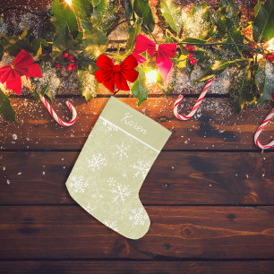 Gold and white snowflakes name Christmas Large Christmas Stocking