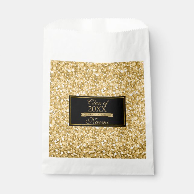 Gold And White Sparkling Glitter- Graduations Favour Bags (Front)