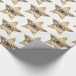 Gold and White Stars Pattern Elegant Christmas Wrapping Paper