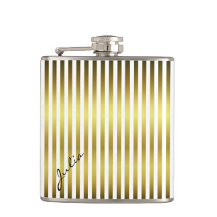 Gold and White Striped Custom Flask