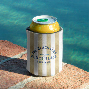 Gold and White Stripes Beach Club Can Cooler