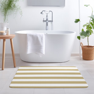 Gold and White Stripes   Editable Colours Bath Mat
