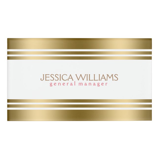 Gold And White Stripes Name Tag (Front)