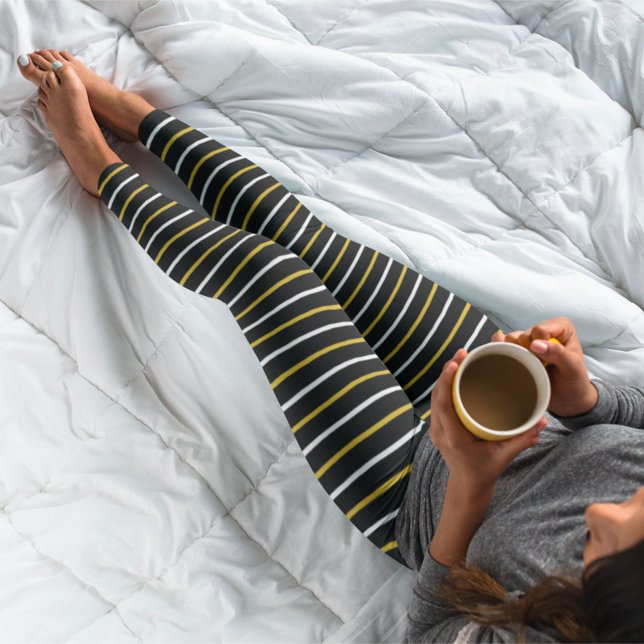 Gold and White Stripes on Black Leggings (Creator Uploaded)