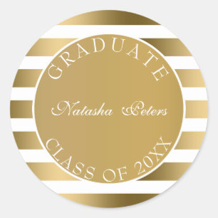 Gold And White Stripes Pattern- Graduate Classic Round Sticker