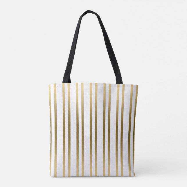 Gold And White Stripes Pattern Tote Bag (Back)