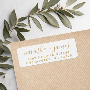 Gold and White Stylish Script Wedding Address