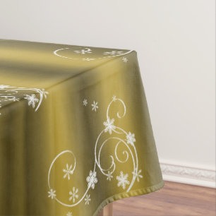 Gold and White Swirls Christmas Tablecloth