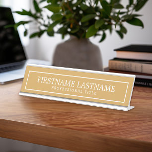 Gold and White Traditional Border Name Title Desk Name Plate