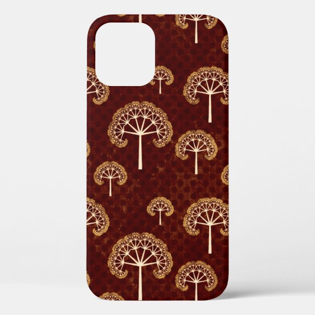 Gold and White Trees Pattern on Red Case-Mate iPho iPhone Case (Back)