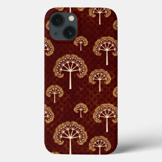 Gold and White Trees Pattern on Red iPhone 13 Case