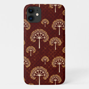 Gold and White Trees Pattern on Red iPhone 11 Case