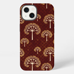 Gold and White Trees Pattern on Red iPhone 13 Case