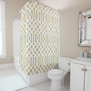 Gold and White Trellis   Editable Colours Shower Curtain