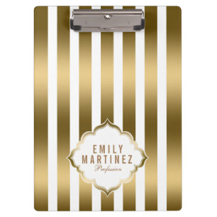 Gold And White Vertical Stripes Pattern Clipboard