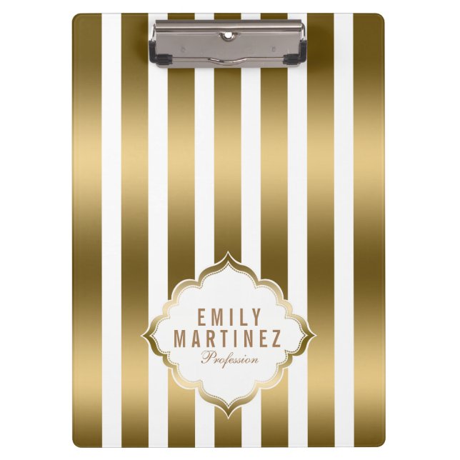 Gold And White Vertical Stripes Pattern Clipboard (Front)