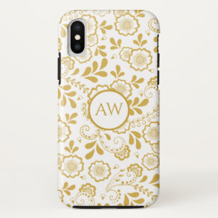 Gold and white Victorian Floral Lace Monogram iPhone XS Case