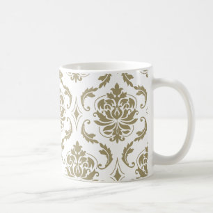 Gold and White Vintage Damask Pattern Coffee Mug