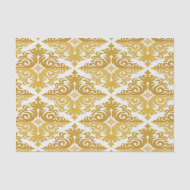 Gold and white wallpaper damask tissue paper (Front)