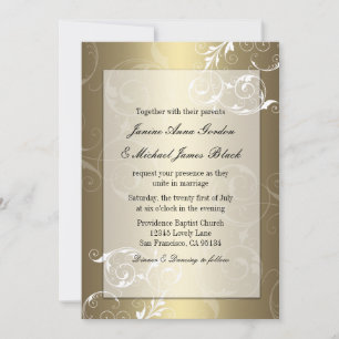 Gold and White wedding invitation