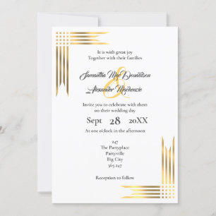 Gold and white wedding invitation