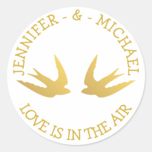 Gold And White Wedding Lovebirds love Doves Classic Round Sticker