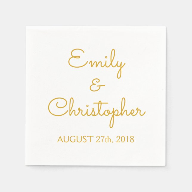 Gold and White Wedding or Reception Simple Napkins (Front)