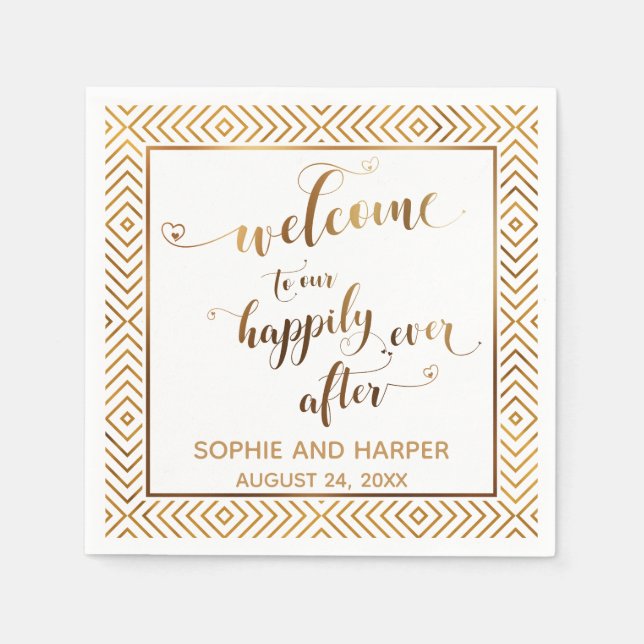 Gold and White Welcome to Our Happily Ever After Napkin (Front)