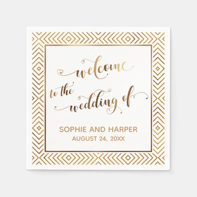 Gold and White Welcome to the Wedding of Napkin (Front)
